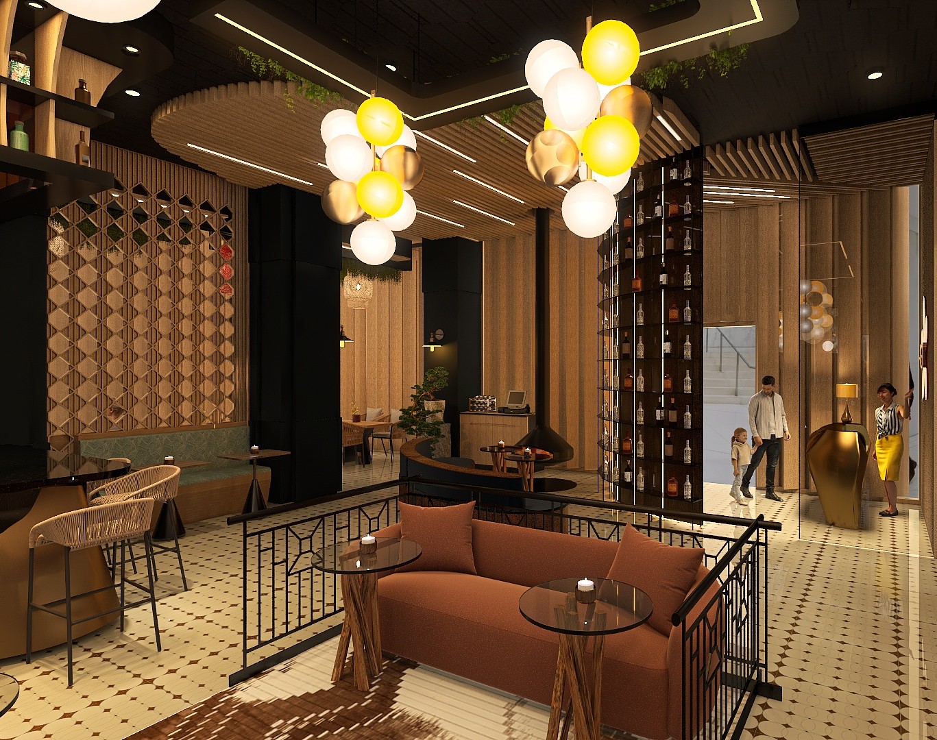 Restaurant fireplace lounge design — Toronto